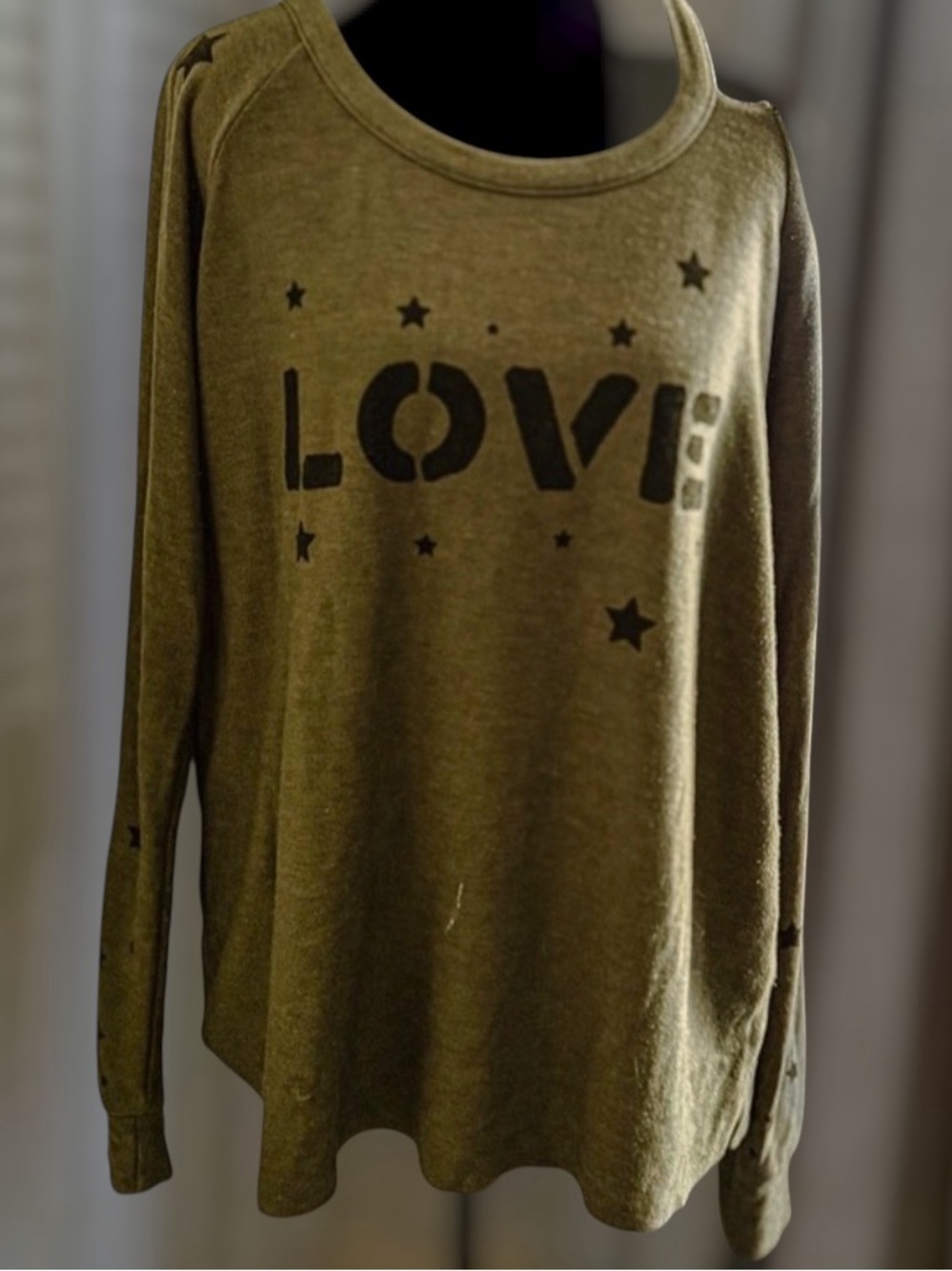 Chaser Olive Green Cold (One) Shoulder Sweatshirt - LG